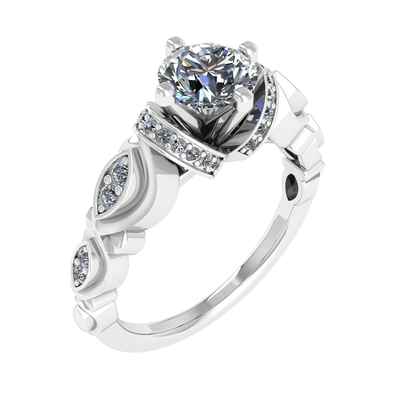 FLORAL ACCENTED  6.00mm ROUND ENGAGEMENT RING